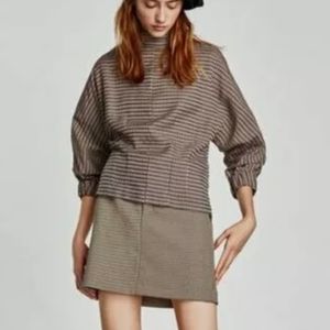 Zara High Neck Plaid Top